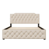 Upholstered Linen Platform Bed With Twin Trundle And USB Ports - Veluna - Sleep Galleria