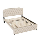 Upholstered Linen Platform Bed With Twin Trundle And USB Ports - Veluna - Sleep Galleria