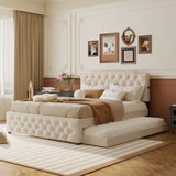 Upholstered Linen Platform Bed With Twin Trundle And USB Ports - Veluna - Sleep Galleria
