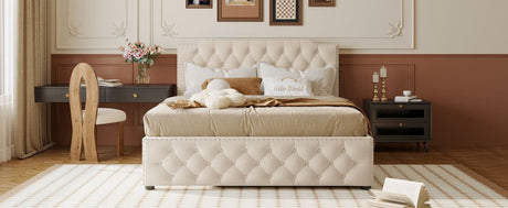 Upholstered Linen Platform Bed With Twin Trundle And USB Ports - Veluna - Sleep Galleria