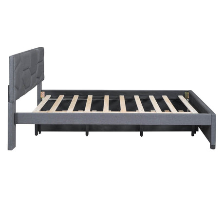 Upholstered Platform Bed With Brick Pattern Headboard And Trundle - Veluna - Sleep Galleria