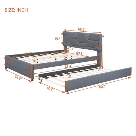 Upholstered Platform Bed With Brick Pattern Headboard And Trundle - Veluna - Sleep Galleria