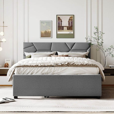 Upholstered Platform Bed With Brick Pattern Headboard And Trundle - Veluna - Sleep Galleria