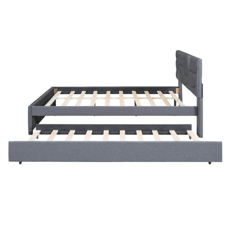 Upholstered Platform Bed With Brick Pattern Headboard And Trundle - Veluna - Sleep Galleria