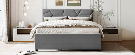 Upholstered Platform Bed With Brick Pattern Headboard And Trundle - Veluna - Sleep Galleria