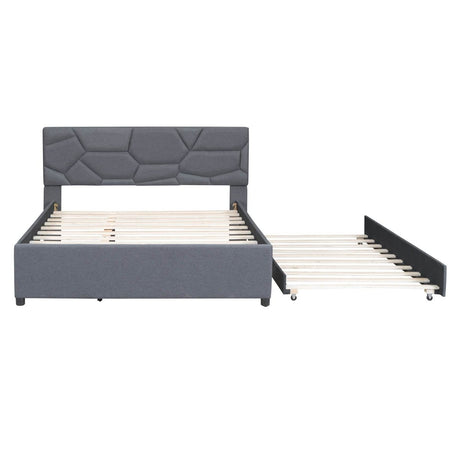 Upholstered Platform Bed With Brick Pattern Headboard And Trundle - Veluna - Sleep Galleria
