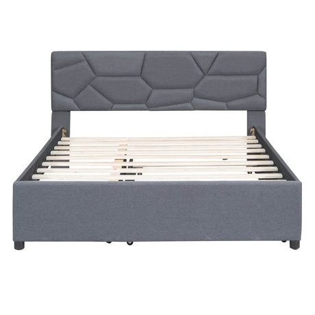Upholstered Platform Bed With Brick Pattern Headboard And Trundle - Veluna - Sleep Galleria