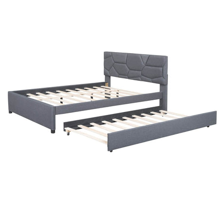 Upholstered Platform Bed With Brick Pattern Headboard And Trundle - Veluna - Sleep Galleria