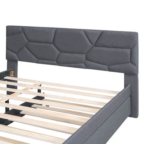 Upholstered Platform Bed With Brick Pattern Headboard And Trundle - Veluna - Sleep Galleria