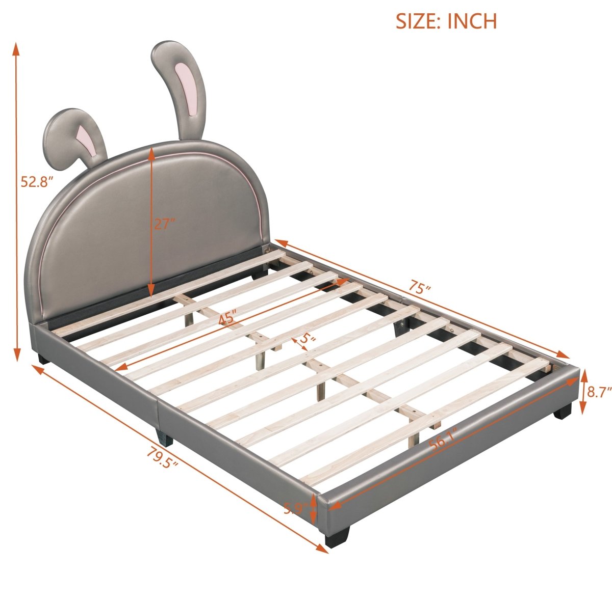 Upholstered PU Leather Platform Bed With Rabbit Ornament - Veluna - Sleep Galleria