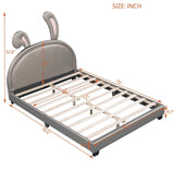 Upholstered PU Leather Platform Bed With Rabbit Ornament - Veluna - Sleep Galleria