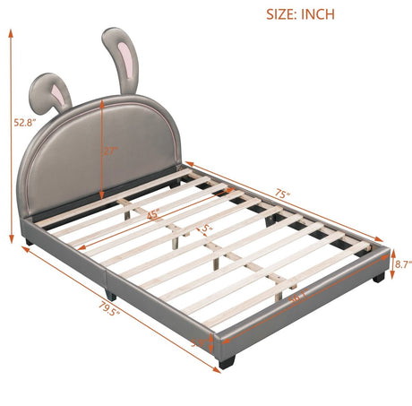 Upholstered PU Leather Platform Bed With Rabbit Ornament - Veluna - Sleep Galleria