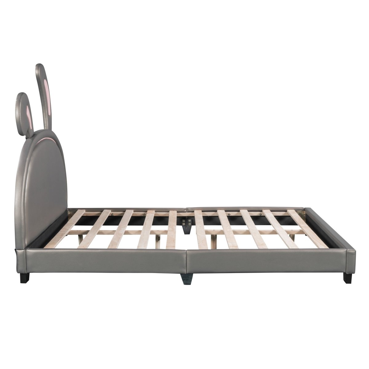 Upholstered PU Leather Platform Bed With Rabbit Ornament - Veluna - Sleep Galleria