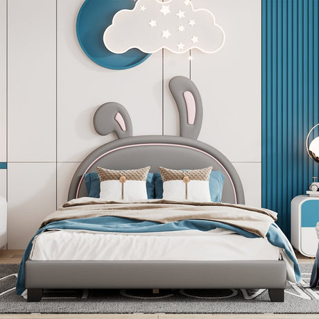 Upholstered PU Leather Platform Bed With Rabbit Ornament - Veluna - Sleep Galleria