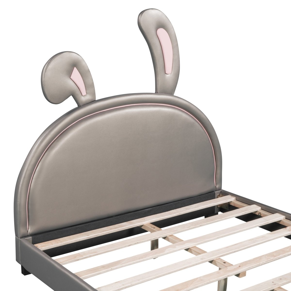 Upholstered PU Leather Platform Bed With Rabbit Ornament - Veluna - Sleep Galleria