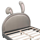 Upholstered PU Leather Platform Bed With Rabbit Ornament - Veluna - Sleep Galleria