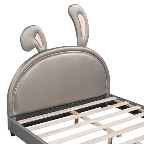 Upholstered PU Leather Platform Bed With Rabbit Ornament - Veluna - Sleep Galleria