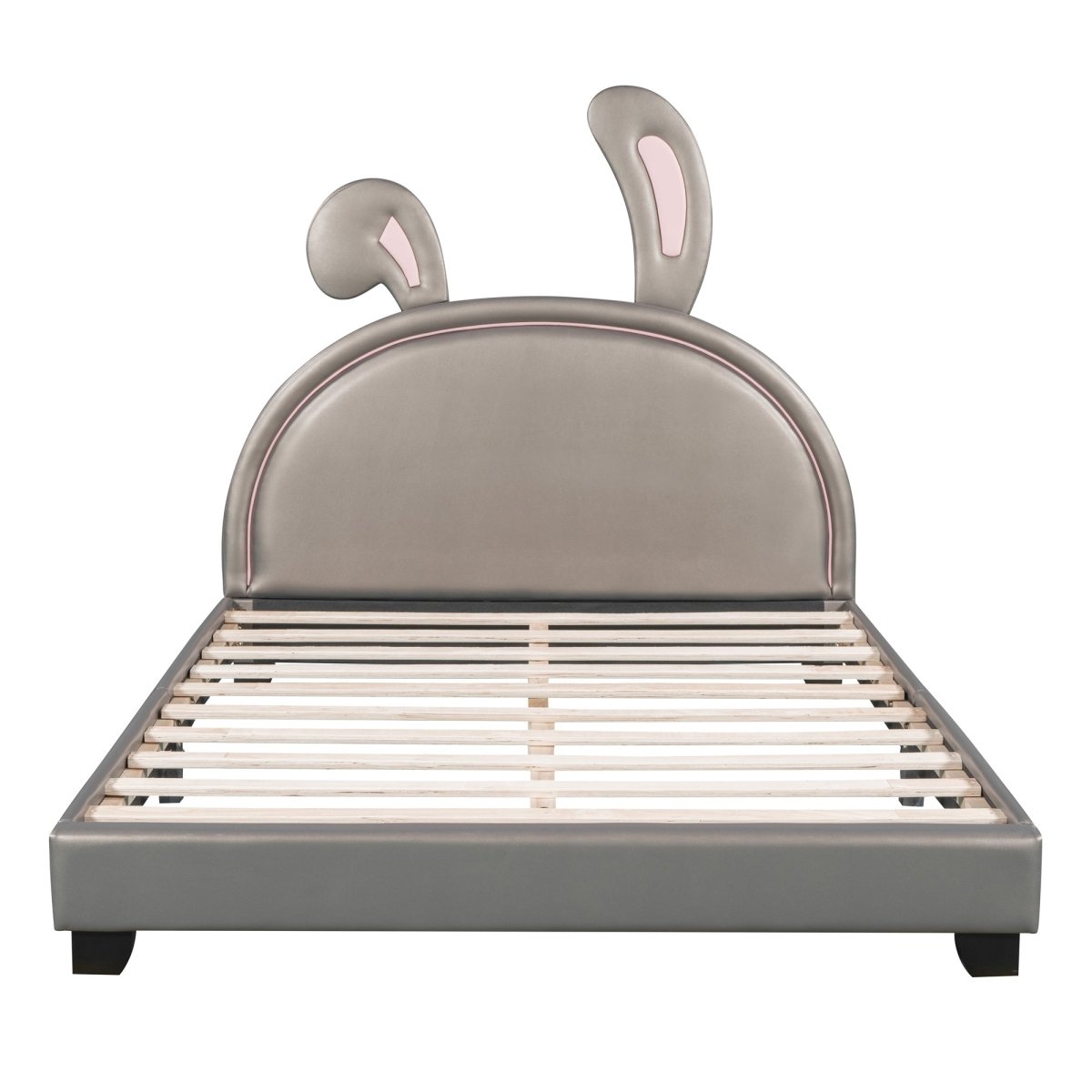 Upholstered PU Leather Platform Bed With Rabbit Ornament - Veluna - Sleep Galleria
