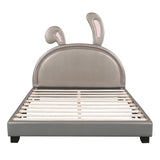 Upholstered PU Leather Platform Bed With Rabbit Ornament - Veluna - Sleep Galleria