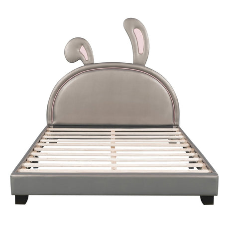 Upholstered PU Leather Platform Bed With Rabbit Ornament - Veluna - Sleep Galleria