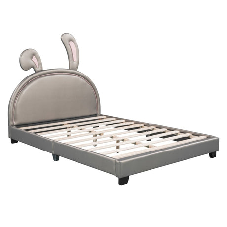 Upholstered PU Leather Platform Bed With Rabbit Ornament - Veluna - Sleep Galleria