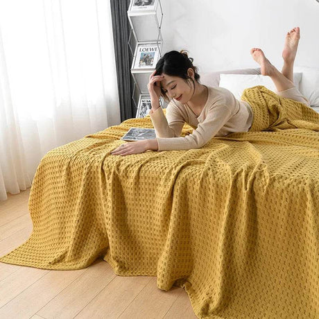 Waffle Pattern 100% Cotton Lightweight Summer Blanket - Sleep Galleria