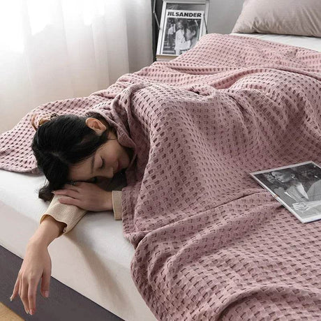 Waffle Pattern 100% Cotton Lightweight Summer Blanket - Sleep Galleria