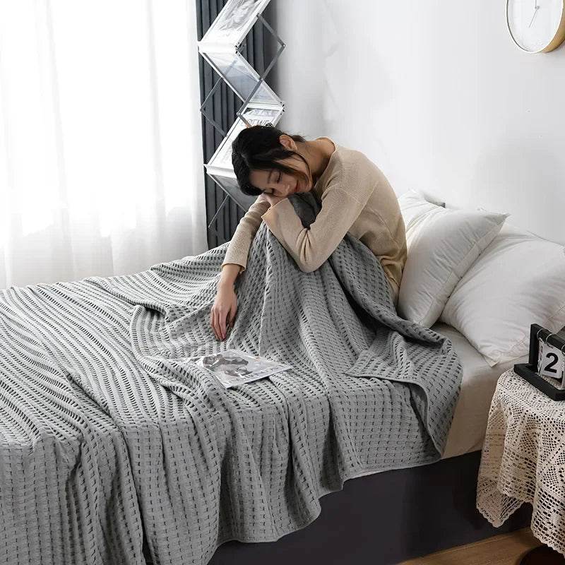 Waffle Pattern 100% Cotton Lightweight Summer Blanket - Sleep Galleria