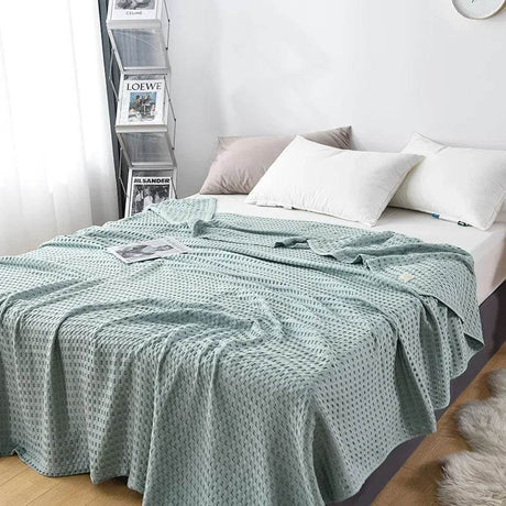 Waffle Pattern 100% Cotton Lightweight Summer Blanket - Sleep Galleria