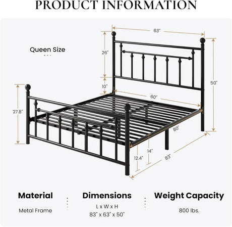 Victorian Metal Platform Bed Frame with Steel Slats - Sleep Galleria
