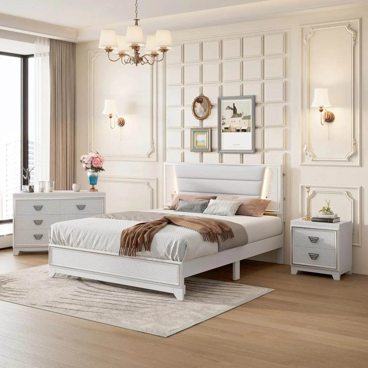 3 - Piece Modern Upholstered Bedroom Furniture Set With LED Lights - XMSJ - Sleep Galleria