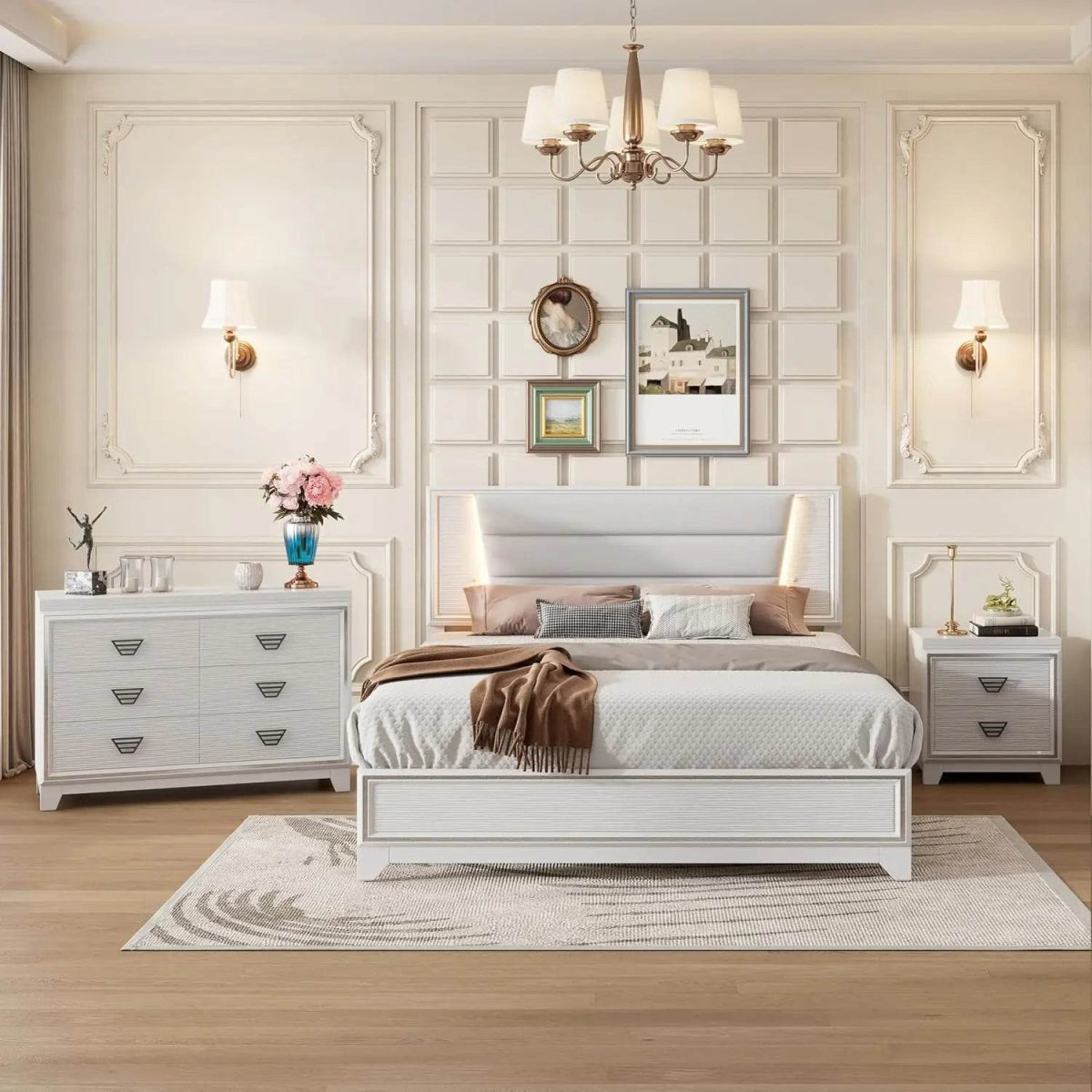 3 - Piece Modern Upholstered Bedroom Furniture Set With LED Lights - XMSJ - Sleep Galleria