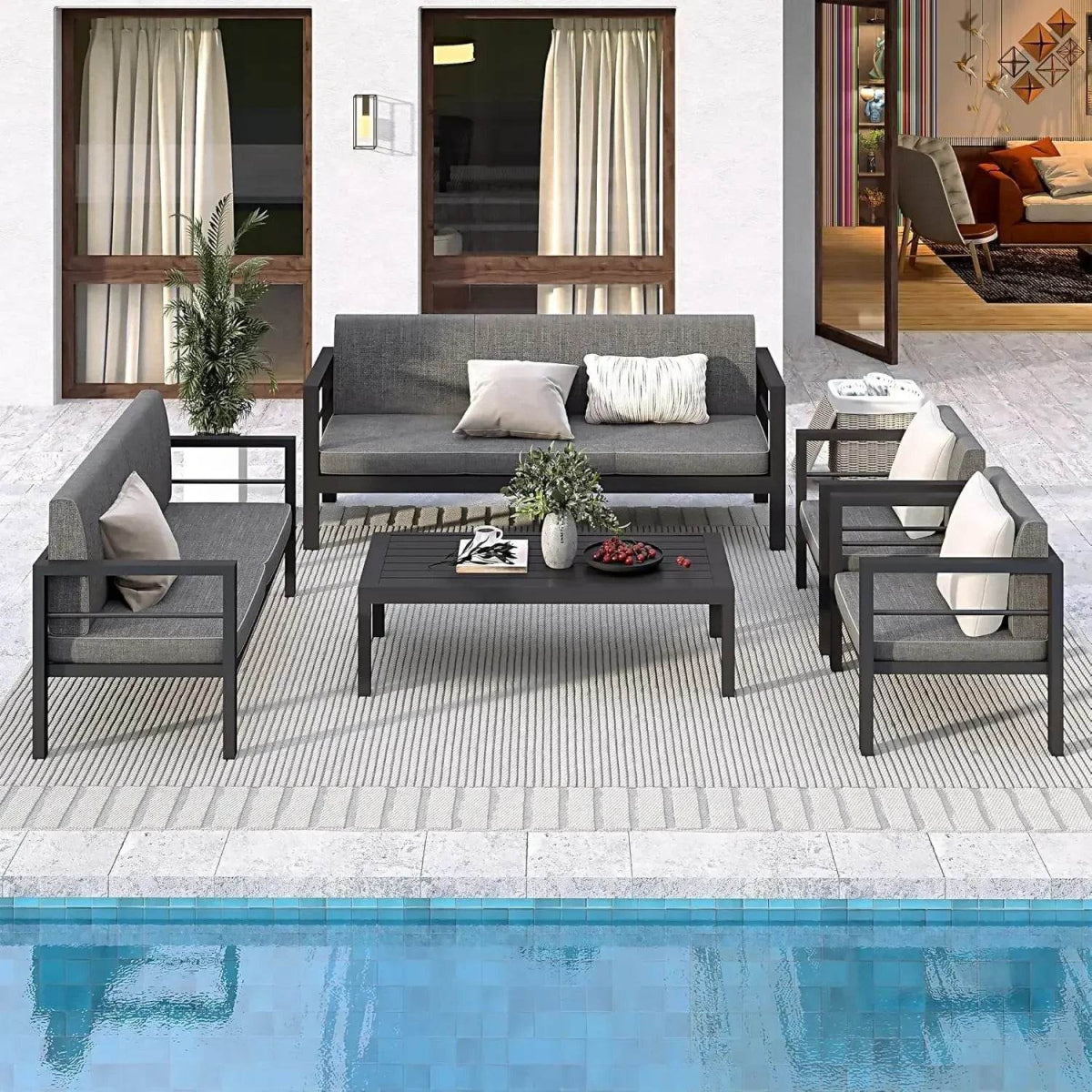 5-Piece Modern Aluminum Outdoor Patio Furniture Set - Sleep Galleria