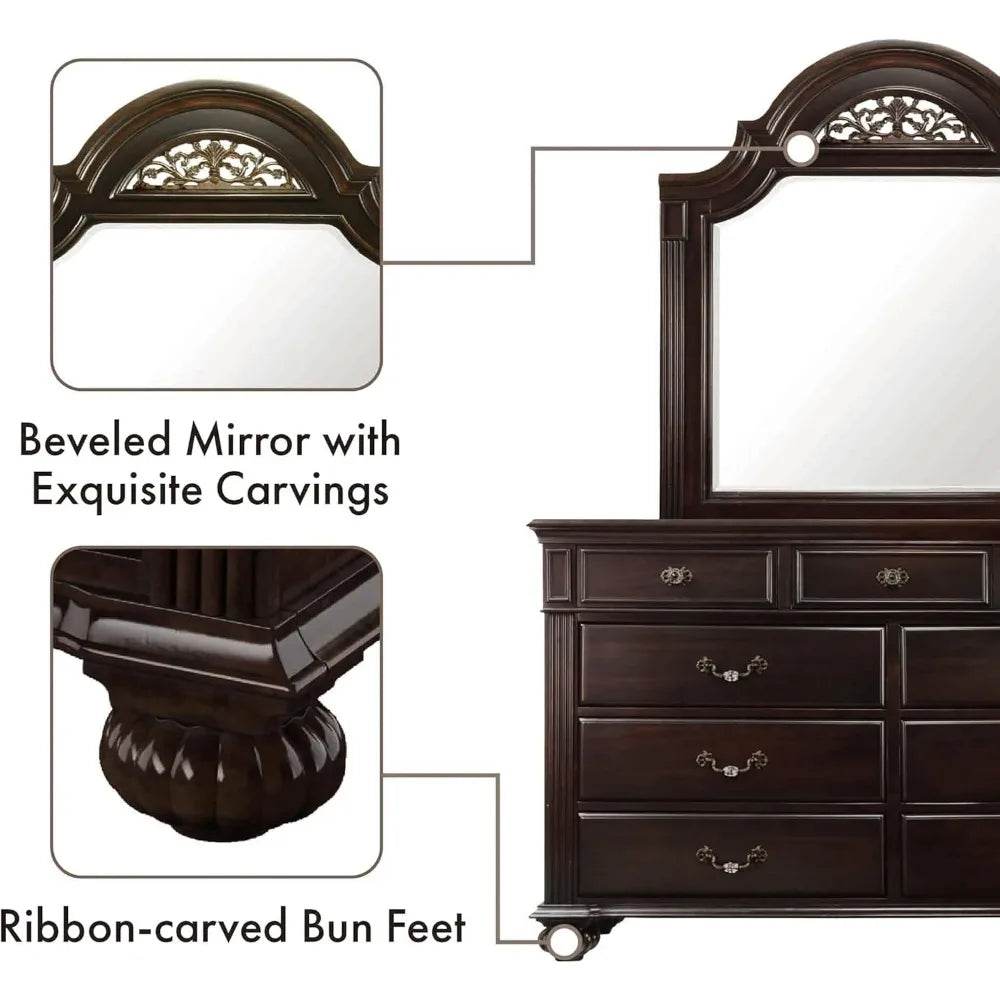 6 - Piece Traditional Solid Wood Bedroom Furniture Set - XMSJ - Sleep Galleria