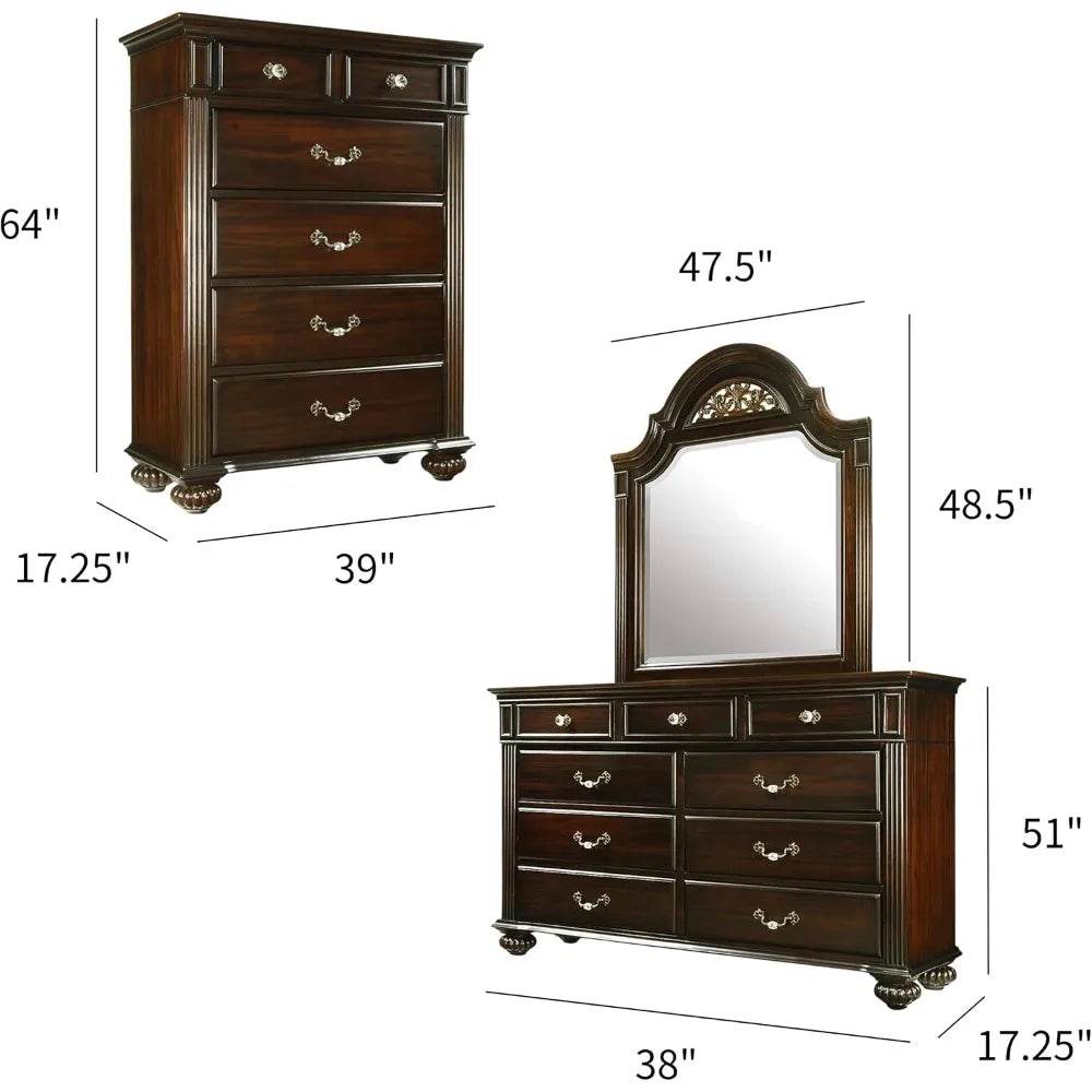 6 - Piece Traditional Solid Wood Bedroom Furniture Set - XMSJ - Sleep Galleria