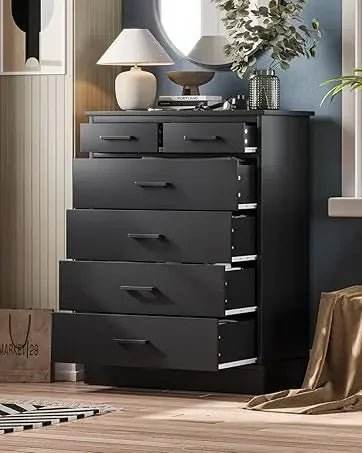 Black 6-Drawer Wood Storage Dresser Chest - Sleep Galleria