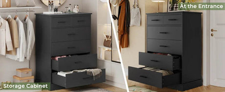 Black 6-Drawer Wood Storage Dresser Chest - Sleep Galleria