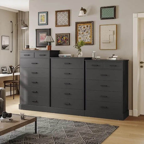 Black 6-Drawer Wood Storage Dresser Chest - Sleep Galleria