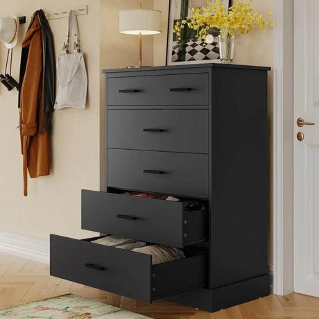 Black 6-Drawer Wood Storage Dresser Chest - Sleep Galleria