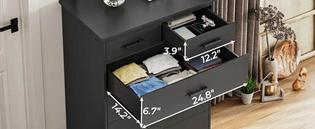 Black 6-Drawer Wood Storage Dresser Chest - Sleep Galleria