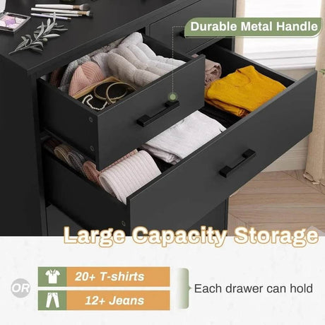 Black 6-Drawer Wood Storage Dresser Chest - Sleep Galleria