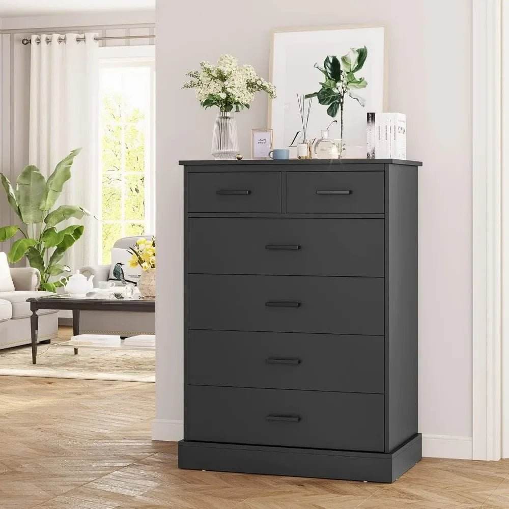 Black 6-Drawer Wood Storage Dresser Chest - Sleep Galleria