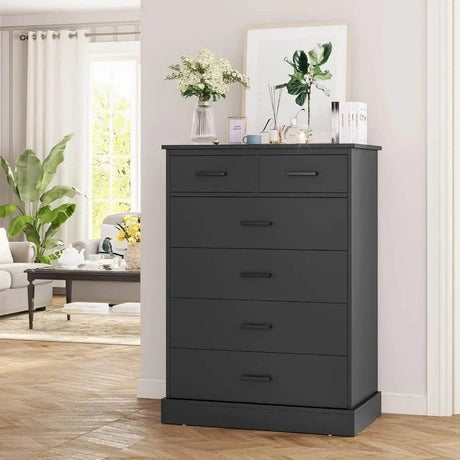 Black 6-Drawer Wood Storage Dresser Chest - Sleep Galleria