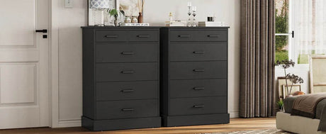 Black 6-Drawer Wood Storage Dresser Chest - Sleep Galleria