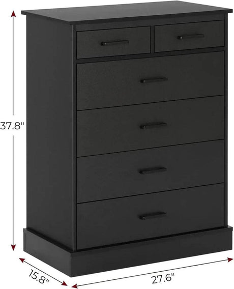 Black 6-Drawer Wood Storage Dresser Chest - Sleep Galleria