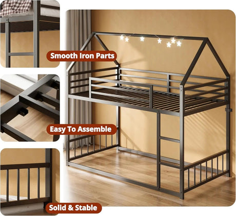House - Shaped Twin Over Twin Metal Bunk Bed Frame - XMSJ - Sleep Galleria