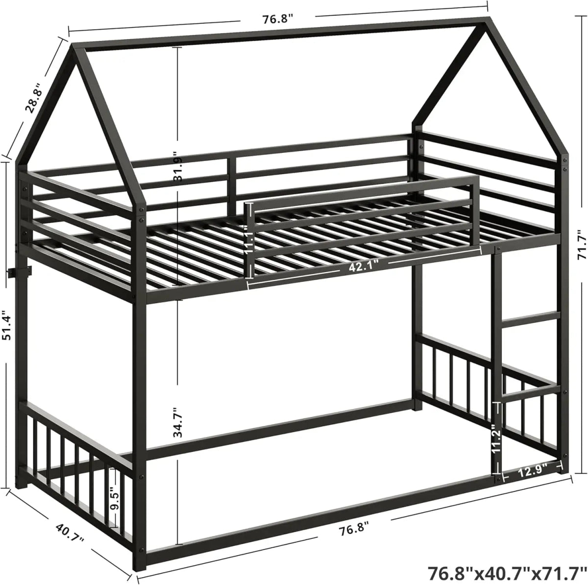 House - Shaped Twin Over Twin Metal Bunk Bed Frame - XMSJ - Sleep Galleria
