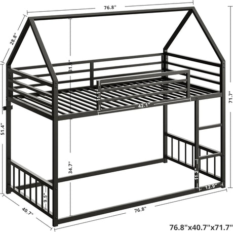 House - Shaped Twin Over Twin Metal Bunk Bed Frame - XMSJ - Sleep Galleria