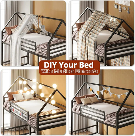 House - Shaped Twin Over Twin Metal Bunk Bed Frame - XMSJ - Sleep Galleria