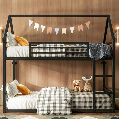 House - Shaped Twin Over Twin Metal Bunk Bed Frame - XMSJ - Sleep Galleria